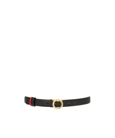 Ferragamo Adjustable And Reversible Gancini Belt In Black