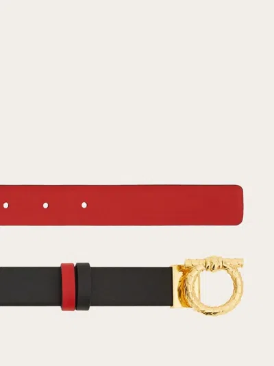 Ferragamo Adjustable And Reversible Gancini Belt In Black