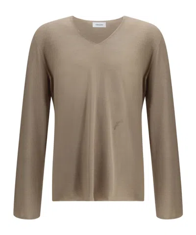 Ferragamo V-neck Sweater With Long Sleeves In Brown