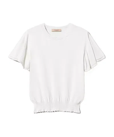Twinset Scalloped-hem Knitted T-shirt In White