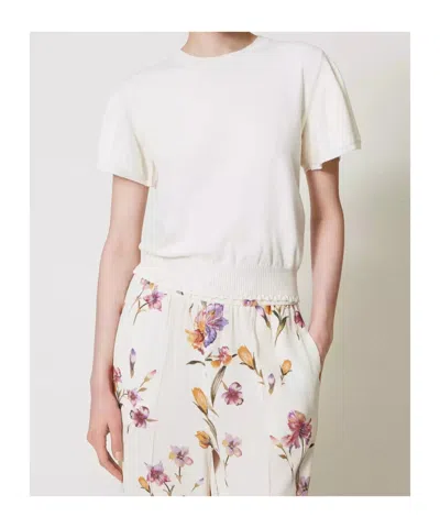 Twinset Scalloped-hem Knitted T-shirt In White