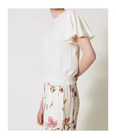 Twinset Scalloped-hem Knitted T-shirt In White