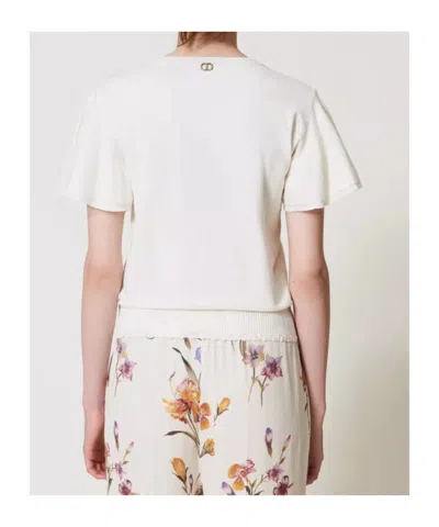 Twinset Scalloped-hem Knitted T-shirt In White