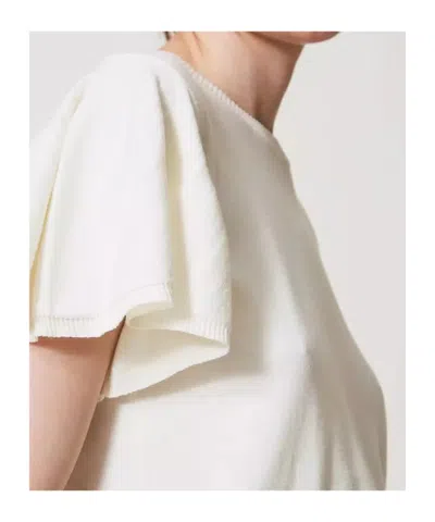 Twinset Scalloped-hem Knitted T-shirt In White