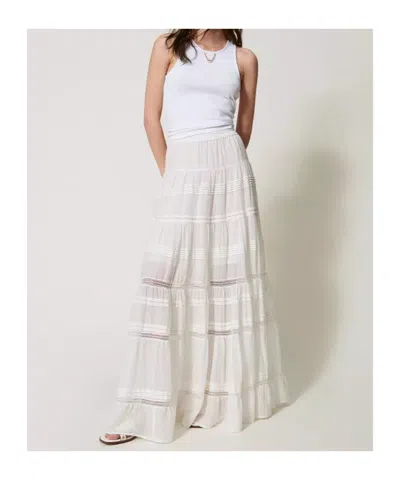 Twinset Tiered Maxi Skirt In White