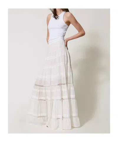 Twinset Tiered Maxi Skirt In White