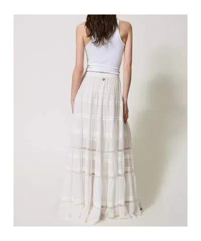 Twinset Tiered Maxi Skirt In White