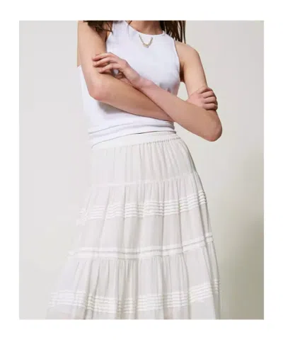 Twinset Tiered Maxi Skirt In White