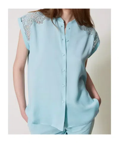 Twinset Lace-panel Blouse In Blue
