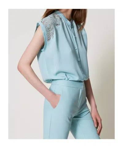 Twinset Lace-panel Blouse In Blue