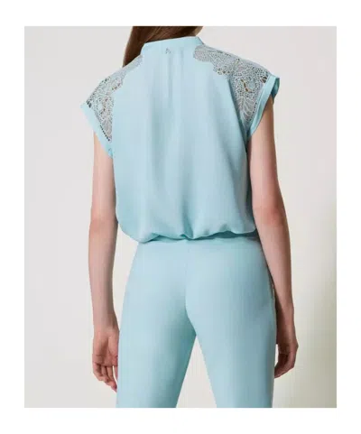 Twinset Lace-panel Blouse In Blue