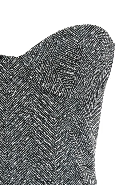 Ermanno Scervino Rhinestone Herringbone Bustier Top In Gray
