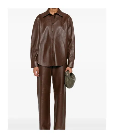 Haikure Leather Shirt Jacket In Brown