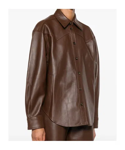 Haikure Leather Shirt Jacket In Brown