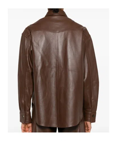 Haikure Leather Shirt Jacket In Brown