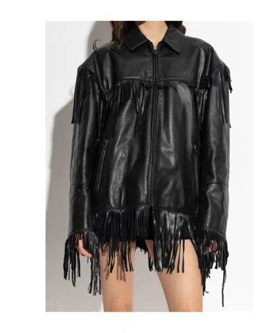 Balenciaga Leather Jacket With Fringes In Black