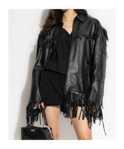 Balenciaga Leather Jacket With Fringes In Black