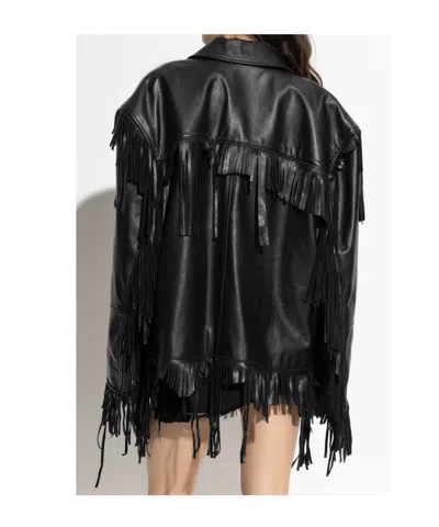 Balenciaga Leather Jacket With Fringes In Black