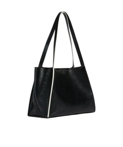 Marni Black Leather Cresta E/w Small Tote Bag