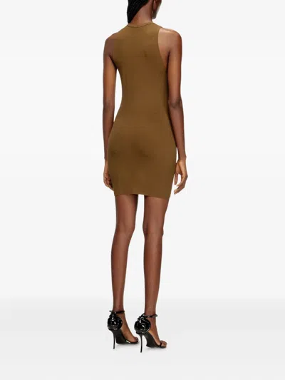Diesel M-caddix Metallic-logo Ribbed Dress In Burgundy
