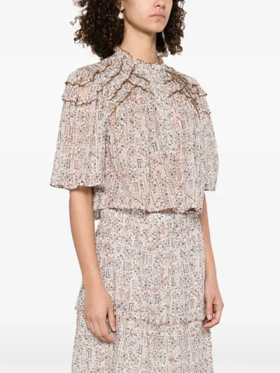 Isabel Marant Étoile Christa Print Cotton Ruffled Button-up Shirt In Multi