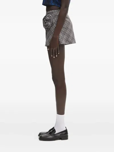 Ambush Rose-appliqué Plaid Skirt In Gray