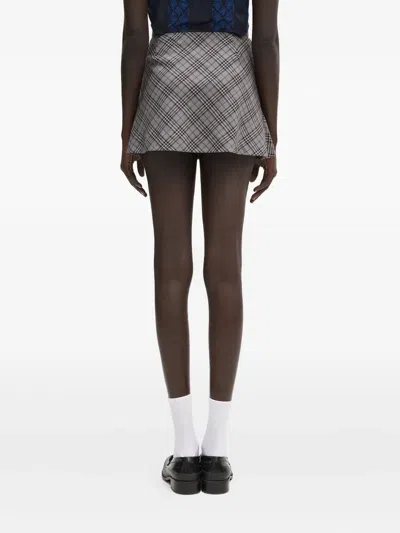 Ambush Rose-appliqué Plaid Skirt In Gray
