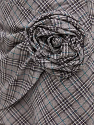 Ambush Rose-appliqué Plaid Skirt In Gray
