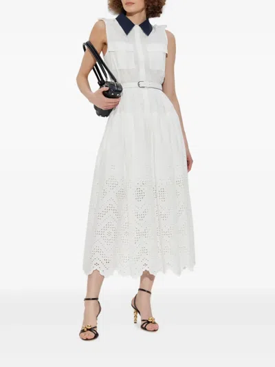 Self-portrait Belted Midi Dress In White
