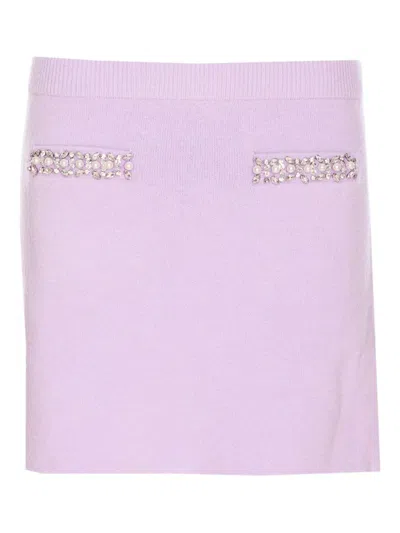 Self-portrait Rhinestone-embellished Knit Skirt In Purple