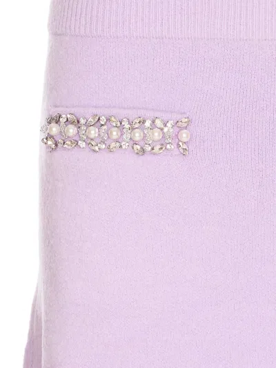 Self-portrait Rhinestone-embellished Knit Skirt In Purple