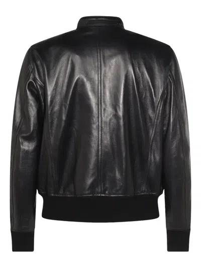 Tom Ford Leather Jacket With Front Pockets And High Collar In Black