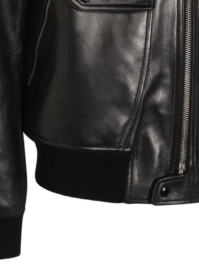 Tom Ford Leather Jacket With Front Pockets And High Collar In Black