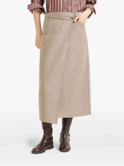 Brunello Cucinelli Wrap Wool Skirt In Neutral