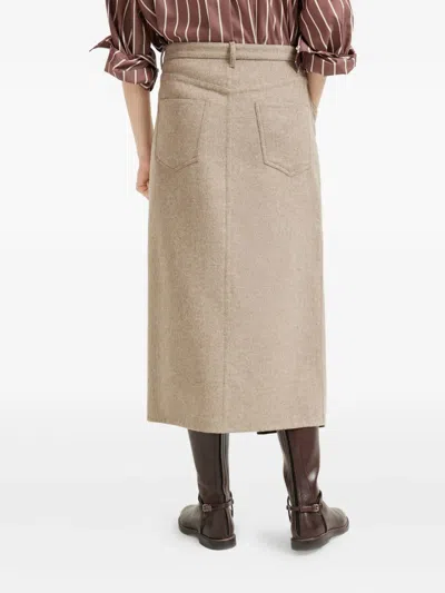 Brunello Cucinelli Wrap Wool Skirt In Neutral