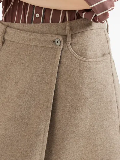 Brunello Cucinelli Wrap Wool Skirt In Neutral