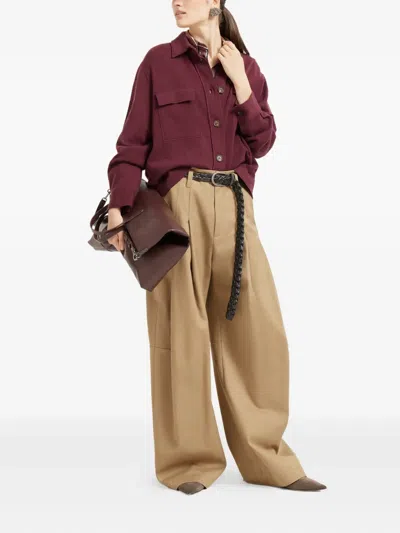 Brunello Cucinelli Buttoned Flap-pocket Cardigan In Burgundy