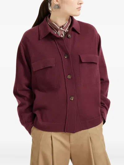 Brunello Cucinelli Buttoned Flap-pocket Cardigan In Burgundy