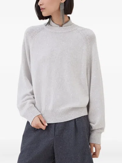 Brunello Cucinelli Sequin-embellished Crew-neck Sweater In Blue