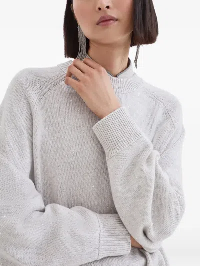 Brunello Cucinelli Sequin-embellished Crew-neck Sweater In Blue