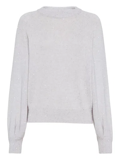 Brunello Cucinelli Sequin-embellished Crew-neck Sweater In Blue