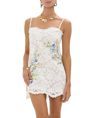 Camilla Embellished Lace Mini Dress In White