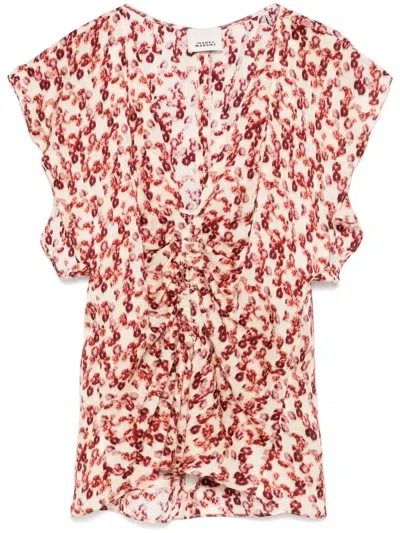 Isabel Marant Lonea Ruffled Ruched Printed Jacquard Top In Pink