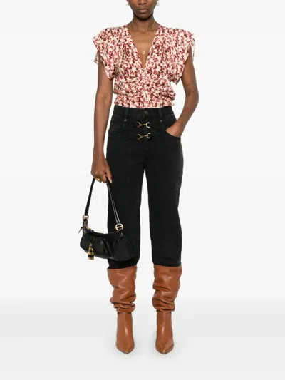 Isabel Marant Lonea Ruffled Ruched Printed Jacquard Top In Pink