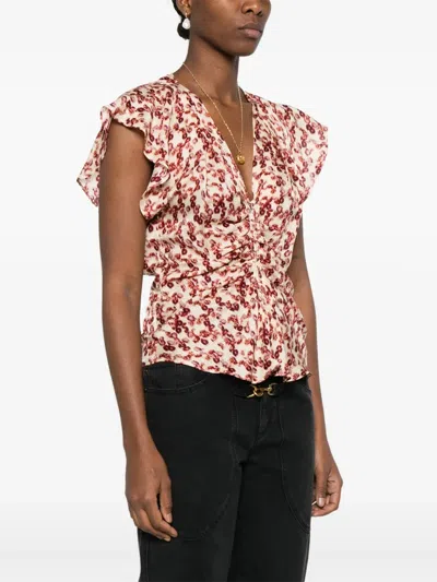 Isabel Marant Lonea Ruffled Ruched Printed Jacquard Top In Pink
