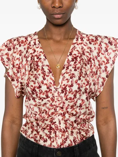 Isabel Marant Lonea Ruffled Ruched Printed Jacquard Top In Pink
