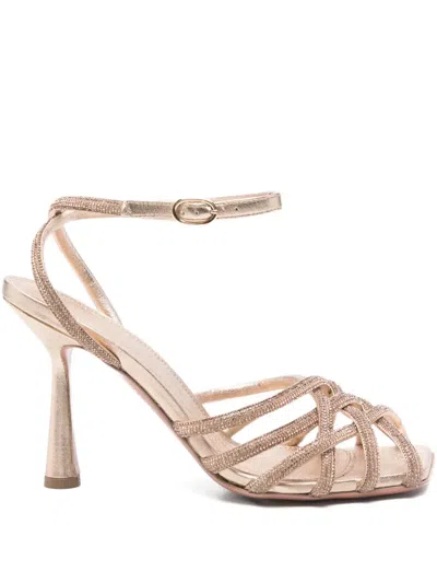 Aldo Castagna 100mm Vittoria Embellished Ankle-strap Sandals In Gold