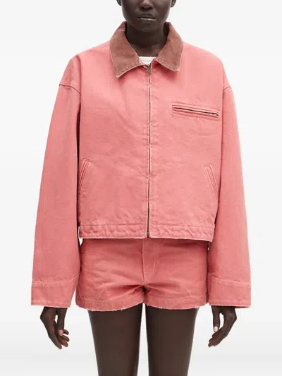 Ambush Corduroy-collar Zip-up Jacket In Pink