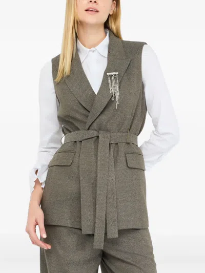 Liu •jo Chevron Vest With Belt In Gray