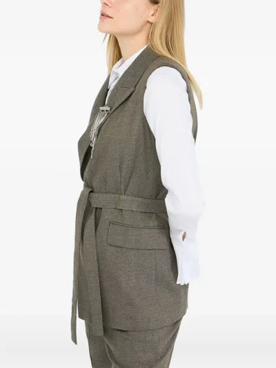 Liu •jo Chevron Vest With Belt In Gray